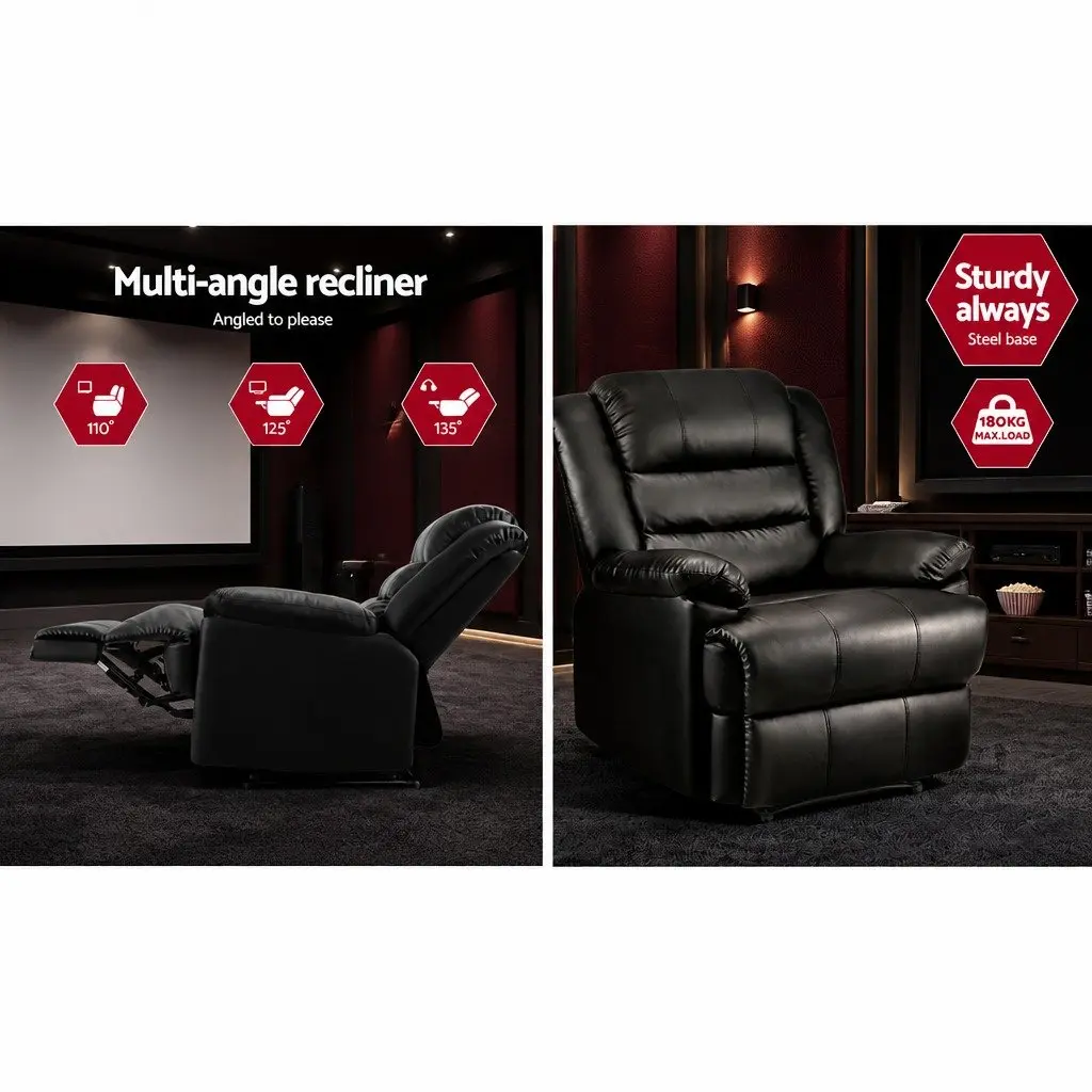 Recliner Chair Black PU Leather Adjustable Backrest Footrest Lounge