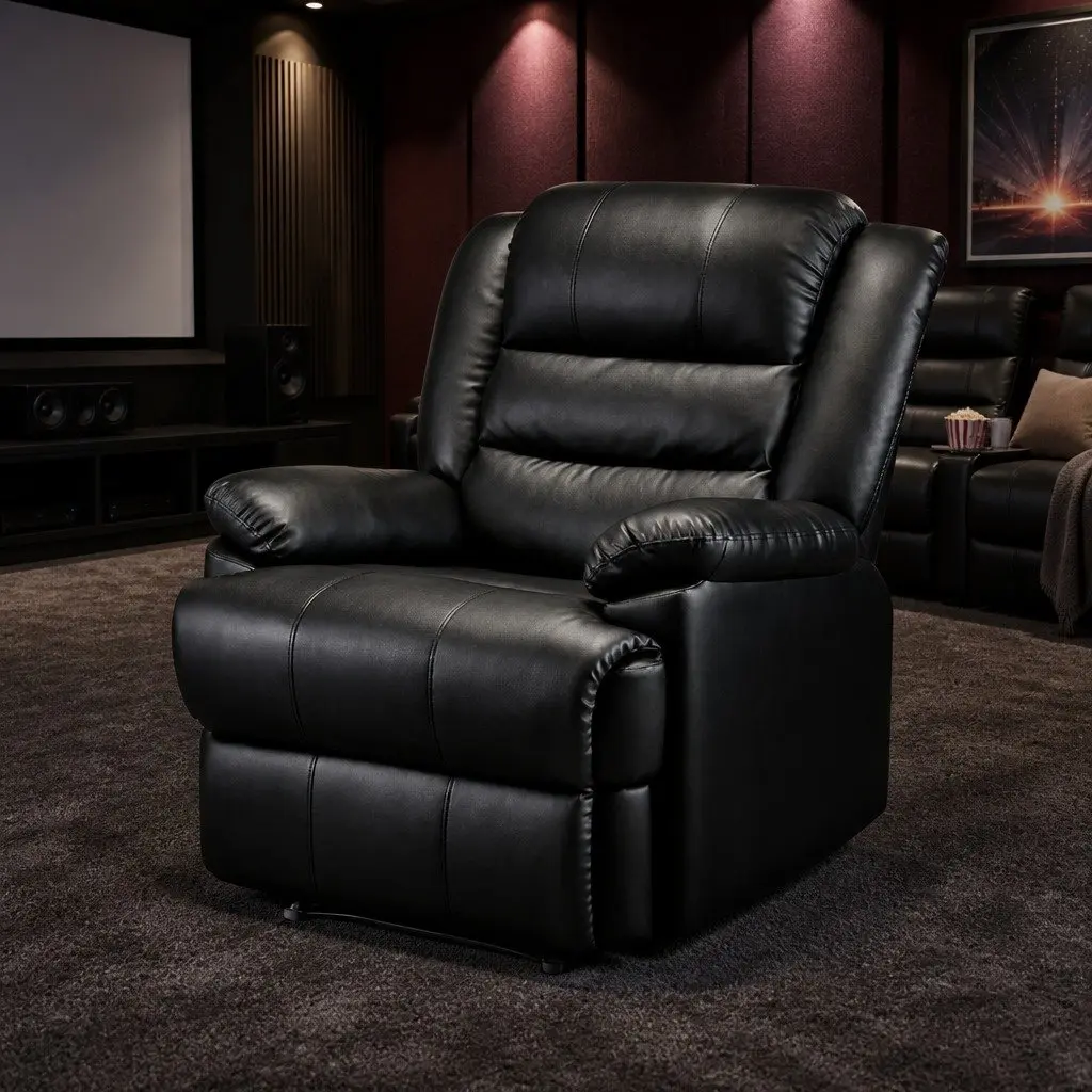 Recliner Chair Black PU Leather Adjustable Backrest Footrest Lounge