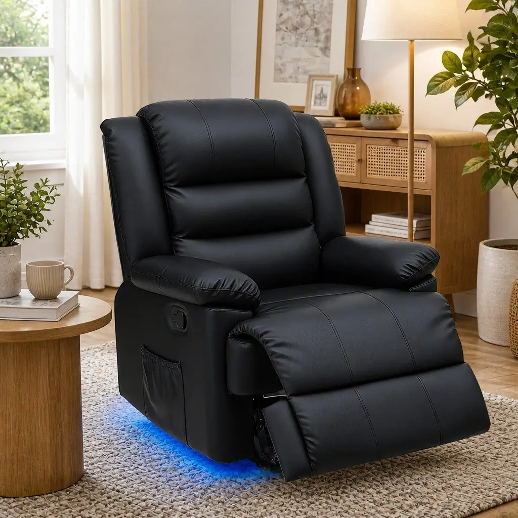Manual Recliner Chair with Footrest and LED Lights