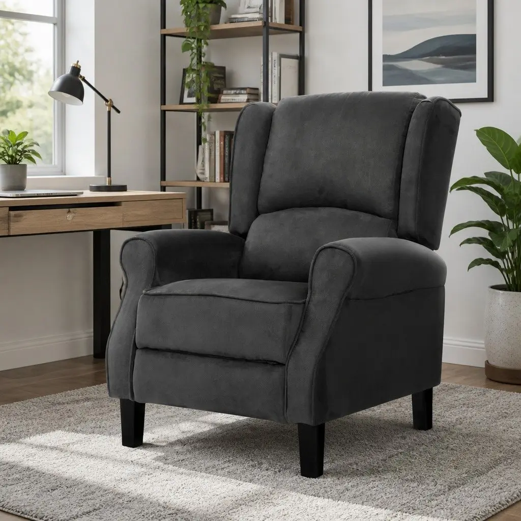 Adjustable Black Suede Recliner Chair for Comfort