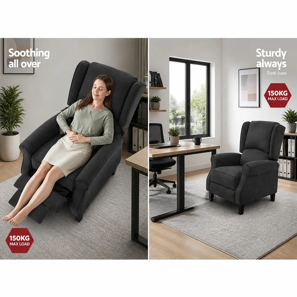 Adjustable Black Suede Recliner Chair for Comfort