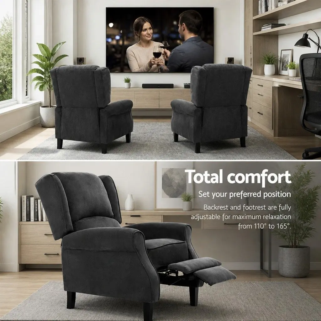 Adjustable Black Suede Recliner Chair for Comfort
