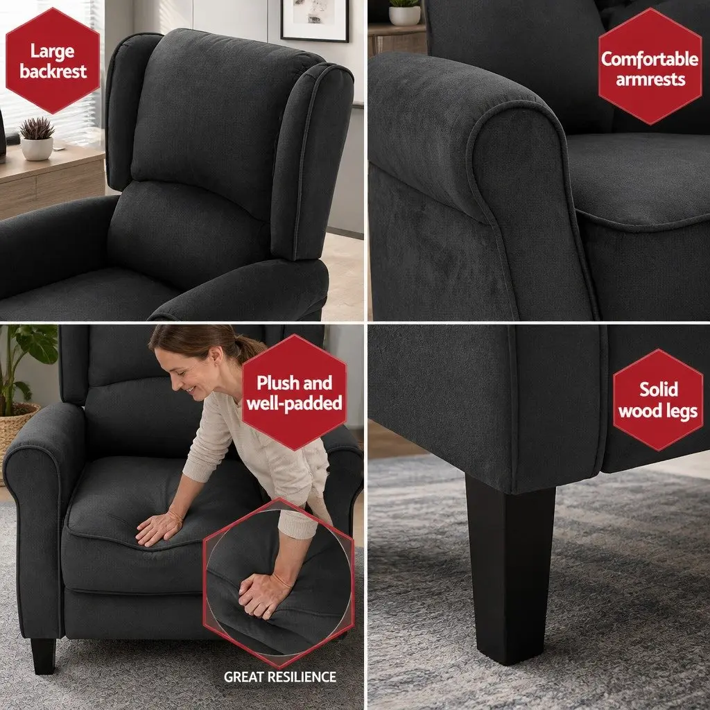 Adjustable Black Suede Recliner Chair for Comfort