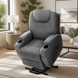 Heated Massage Recliner Chair with Lift Assist in Grey
