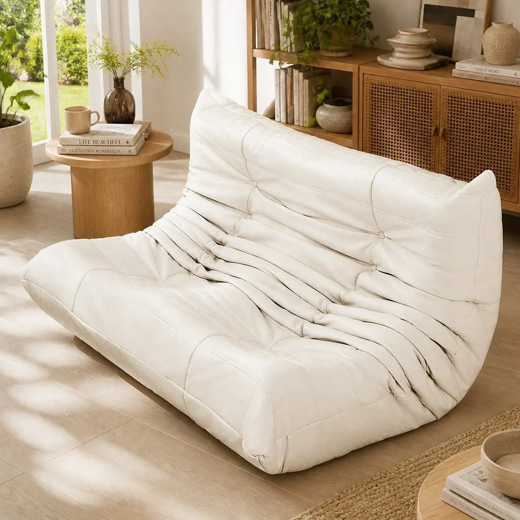 2 Seater Floor Sofa Caterpillar Lounge Chair Microfibre Foam Living Room Couch