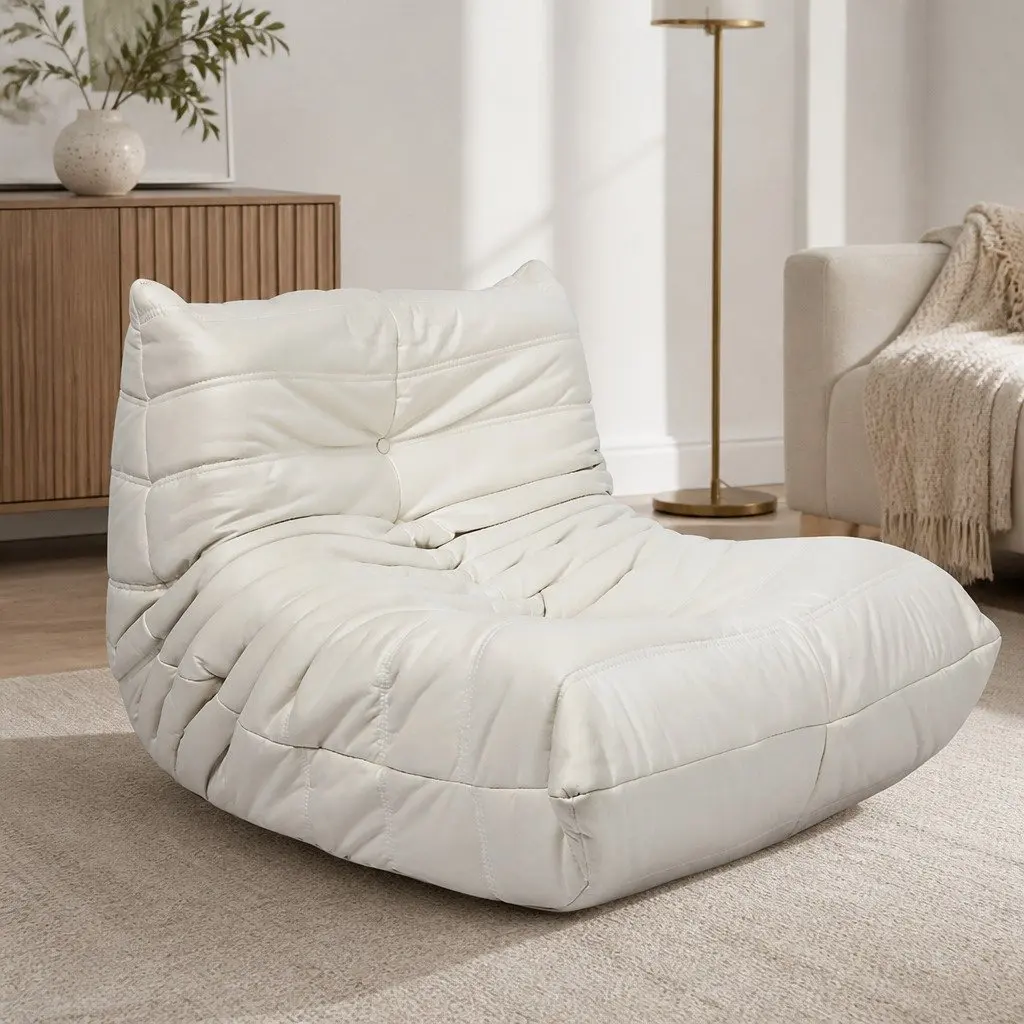 Floor Chair Caterpillar Sofa Beige Lounger Single Seat Foam Relaxer Living Room