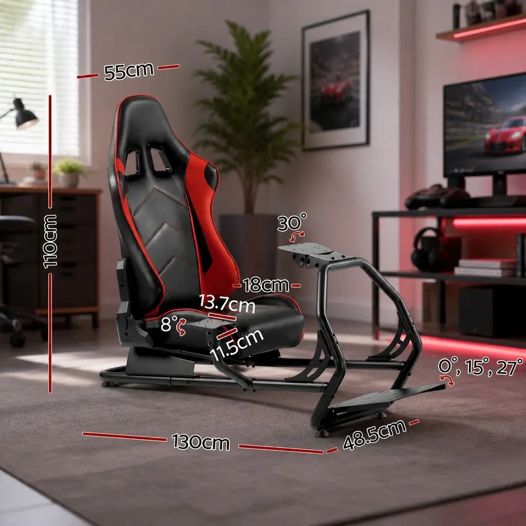 Racing Simulator Cockpit Gaming Chair Adjustable Backrest Steel Frame PVC Leather