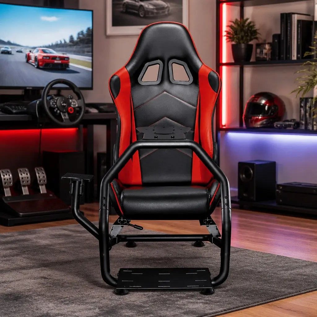 Racing Simulator Cockpit Gaming Chair Adjustable Backrest Steel Frame PVC Leather