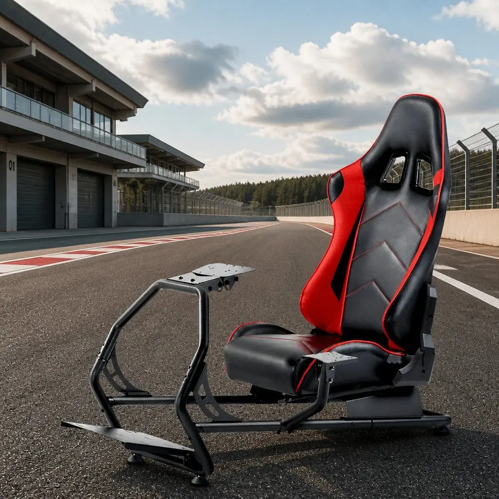Racing Simulator Cockpit Gaming Chair Adjustable Backrest Steel Frame PVC Leather