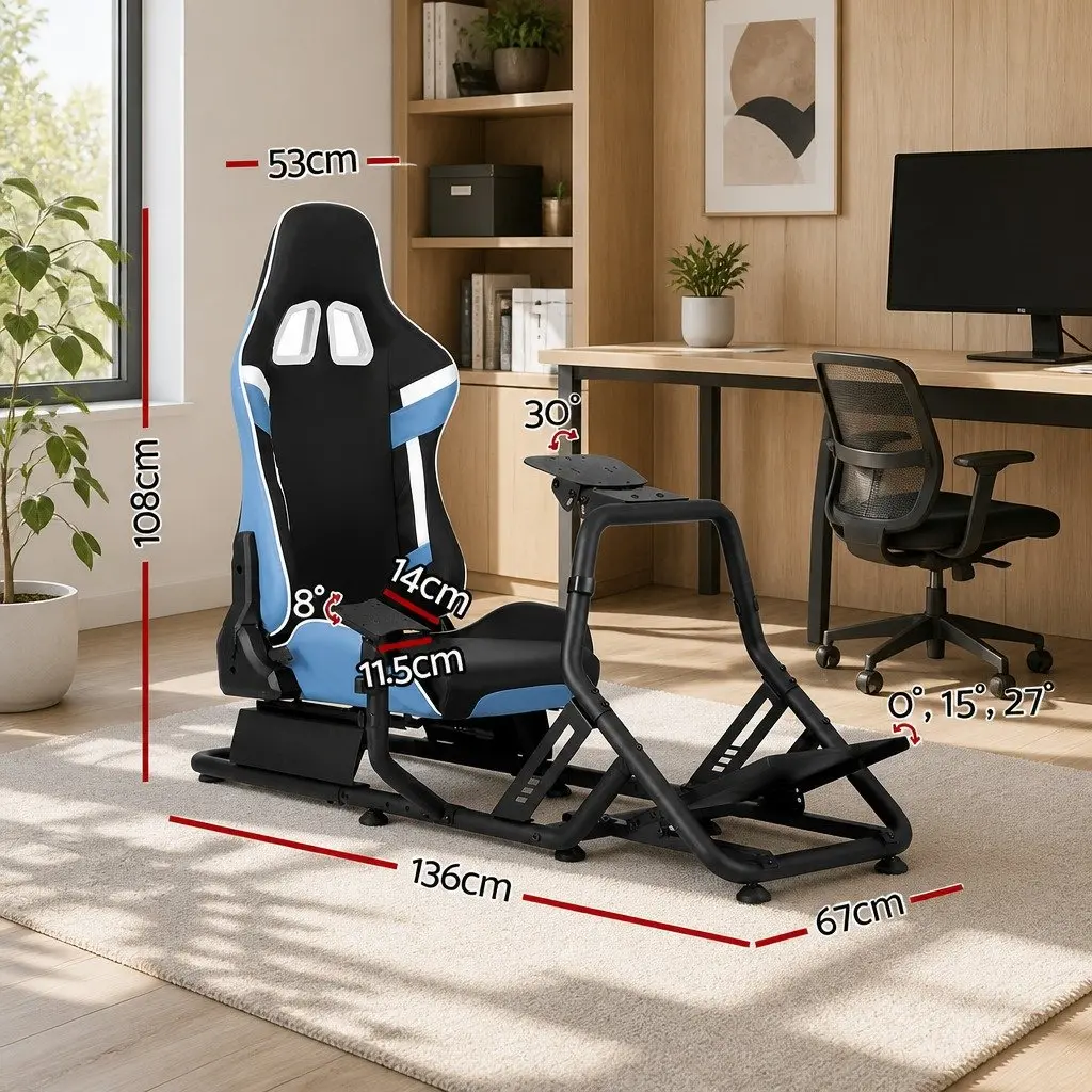 Racing Simulator Cockpit Gaming Chair Adjustable Steel Frame PVC Leather Black or Blue