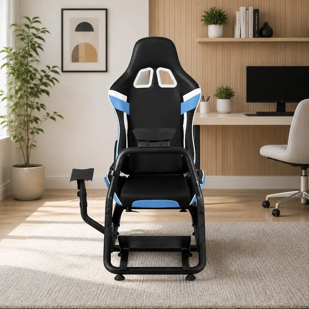 Racing Simulator Cockpit Gaming Chair Adjustable Steel Frame PVC Leather Black or Blue