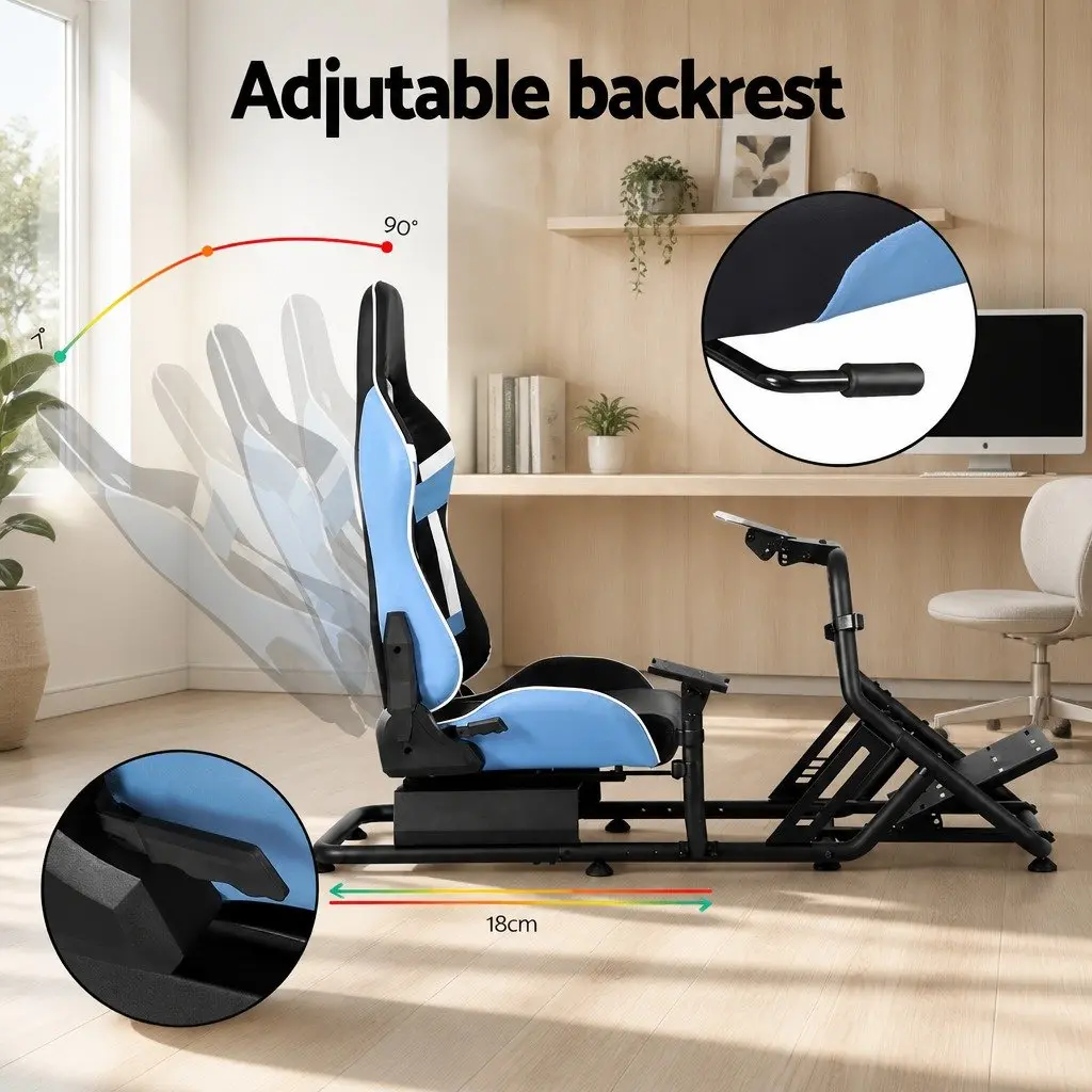 Racing Simulator Cockpit Gaming Chair Adjustable Steel Frame PVC Leather Black or Blue