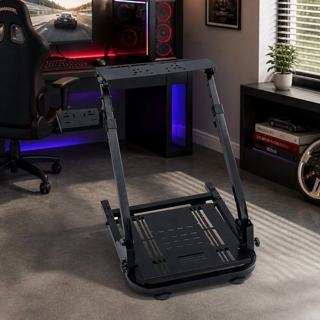 Racing Simulator Stand Foldable Adjustable Gaming Chair Black Carbon Steel