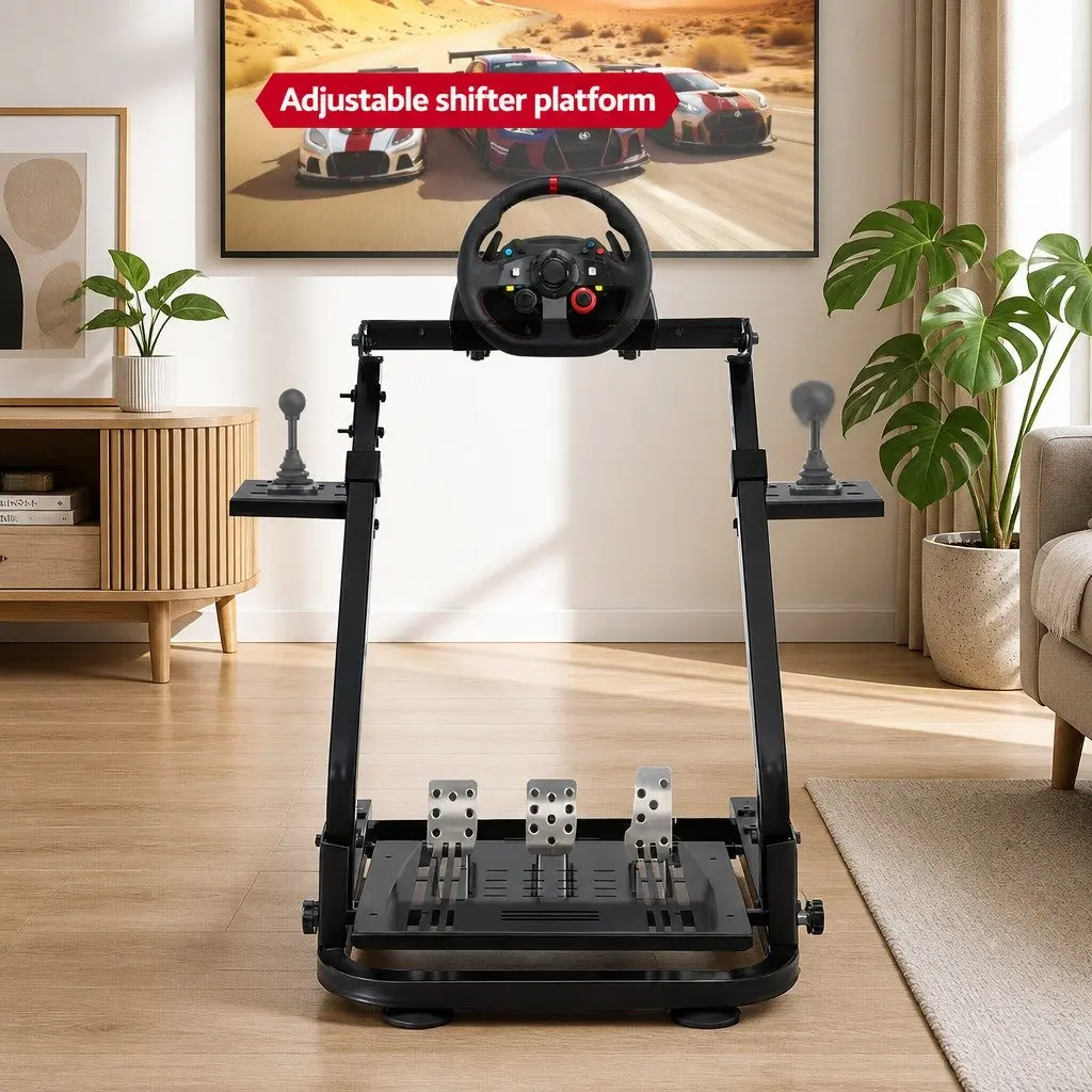 Racing Simulator Stand Foldable Adjustable Gaming Chair Black Carbon Steel