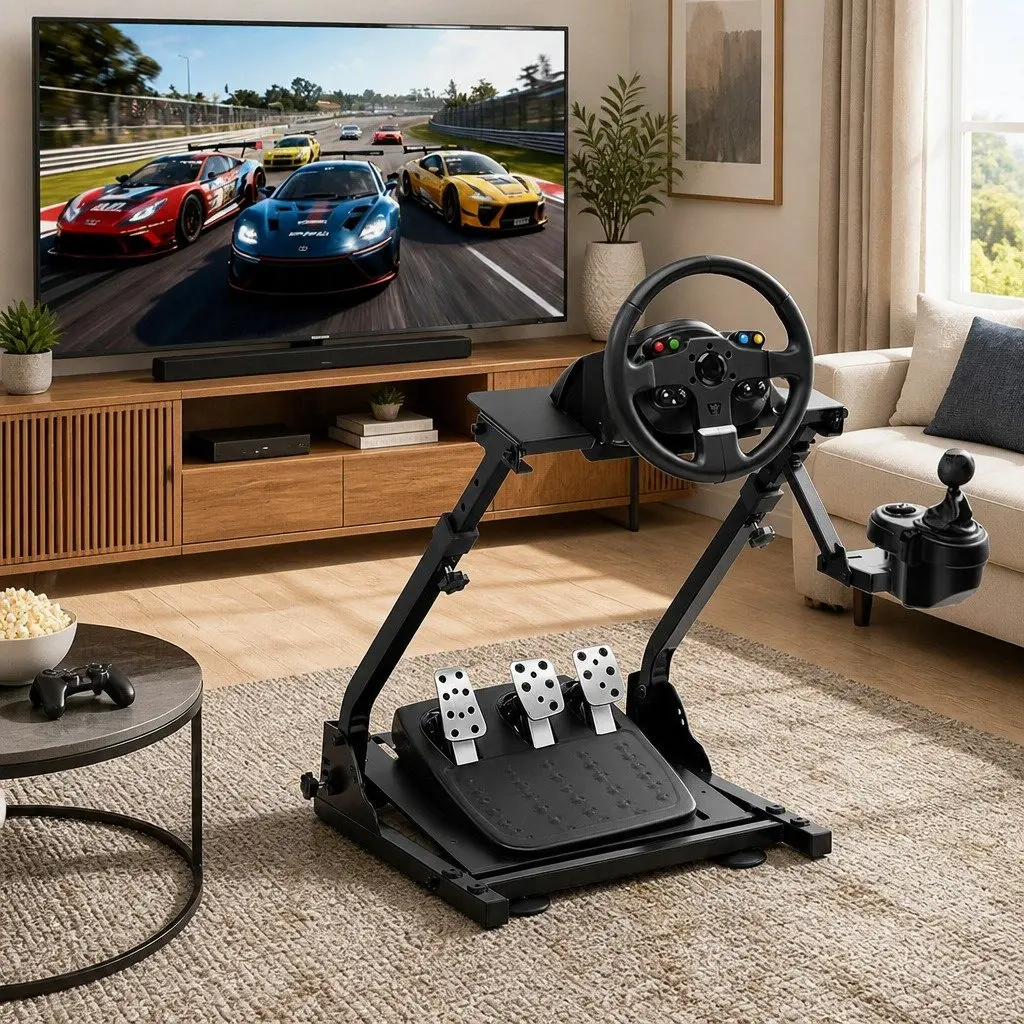 Racing Simulator Stand Foldable Adjustable Gaming Chair Black Carbon Steel