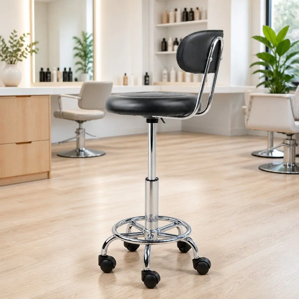 Adjustable Height Salon Stool Swivel Chair with Backrest