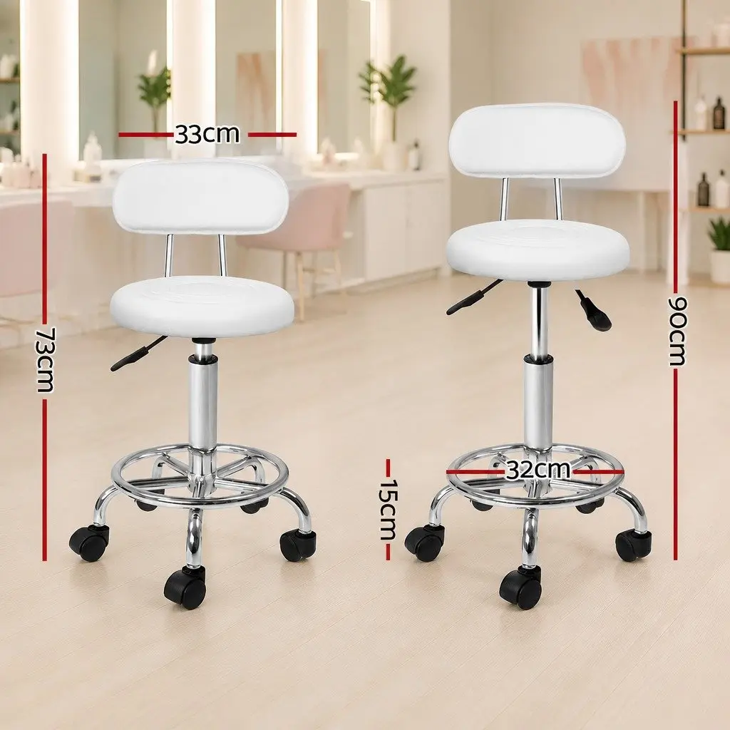 White Adjustable Height Salon Stool with Backrest x2
