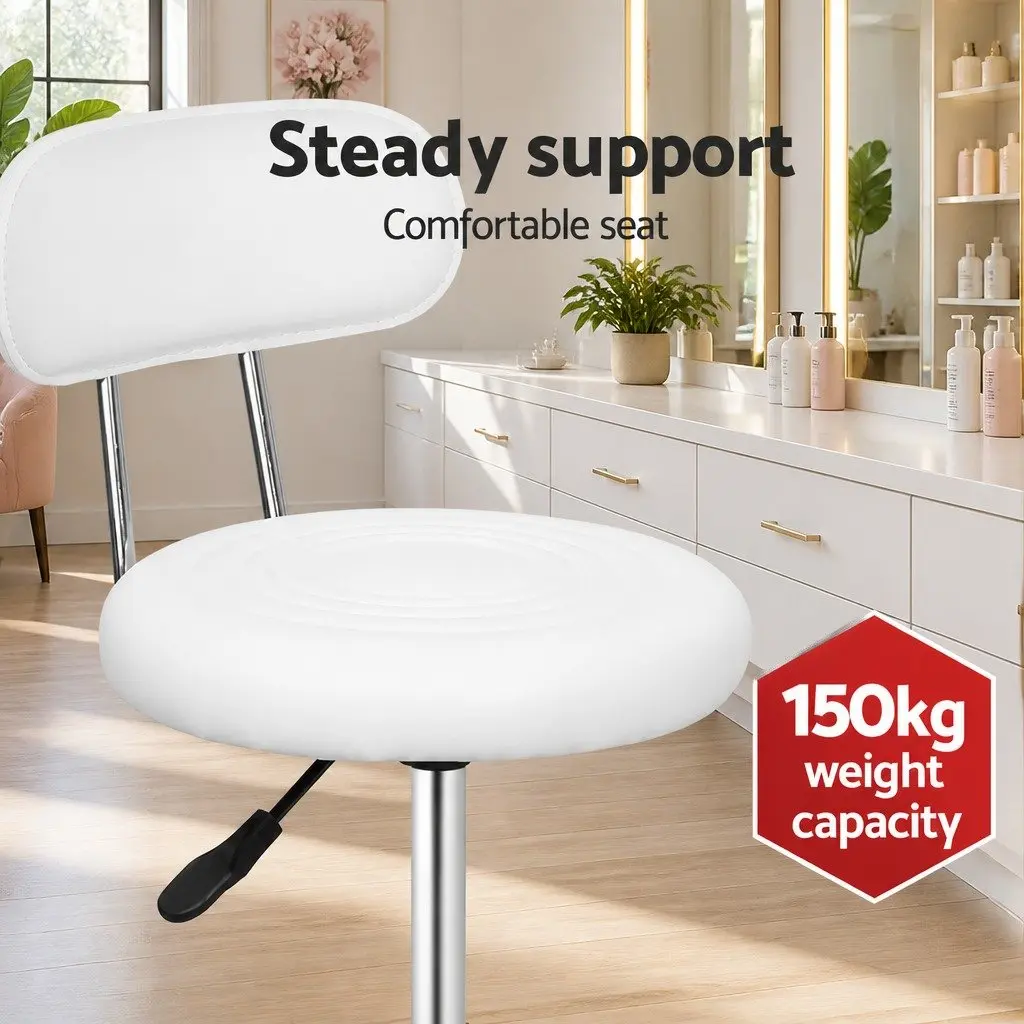 White Adjustable Height Salon Stool with Backrest x2