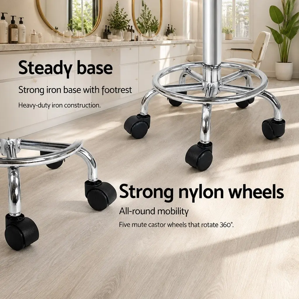 White Adjustable Height Salon Stool with Backrest x2