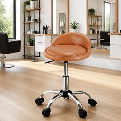 Adjustable Brown Salon Stool with Backrest and Wheels