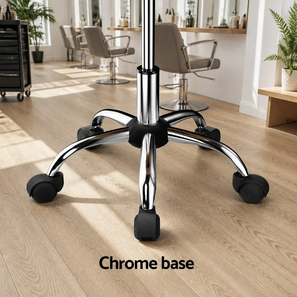 Salon Stool Swivel Chair Brown Adjustable Height PVC Leather with Backrest and Castor Wheels