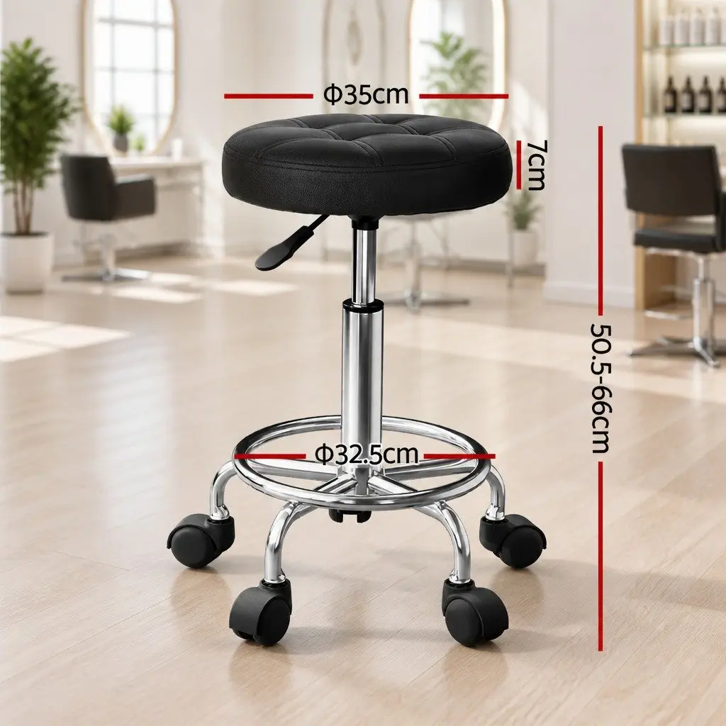 Salon Stool Round Swivel Chair Black PU Leather Adjustable Height Chrome 50.5cm to 66cm