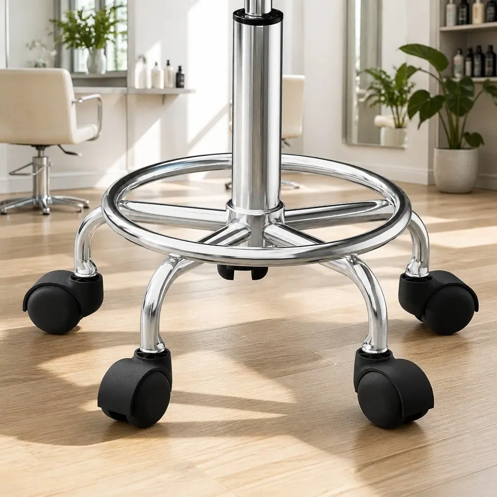 Salon Stool Round Swivel Chair Black PU Leather Adjustable Height Chrome 50.5cm to 66cm