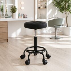 Black Adjustable Height Round Salon Stool with Wheels