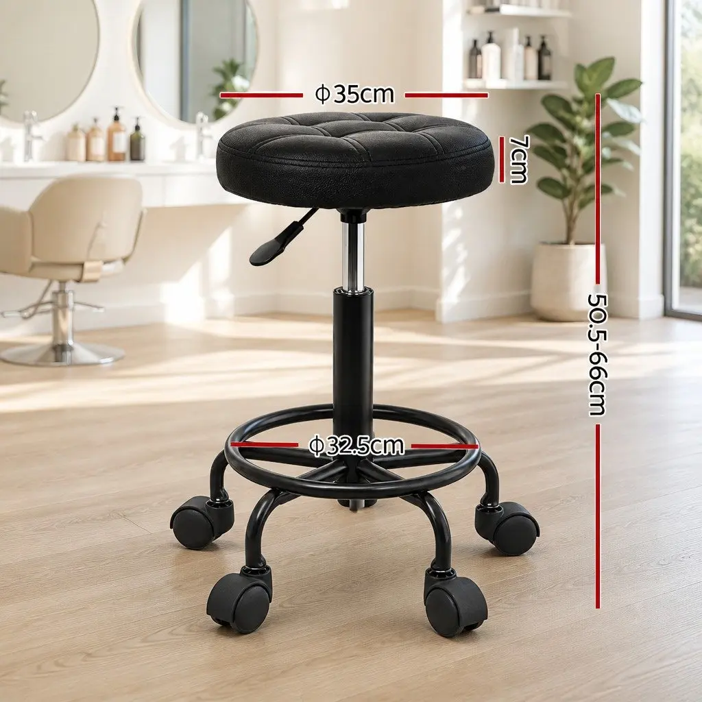 Salon Stool Round Swivel Chair Black PU Leather Adjustable Height Chrome Iron Base