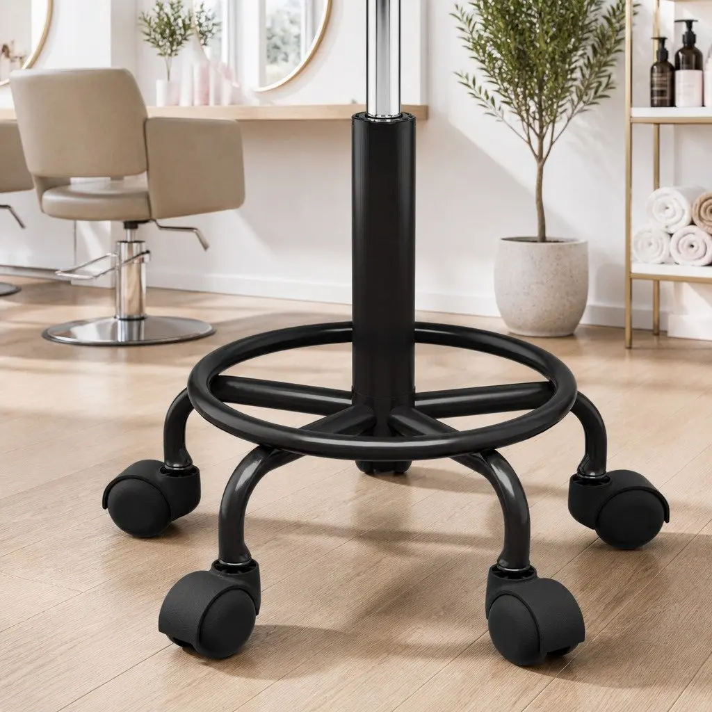 Salon Stool Round Swivel Chair Black PU Leather Adjustable Height Chrome Iron Base