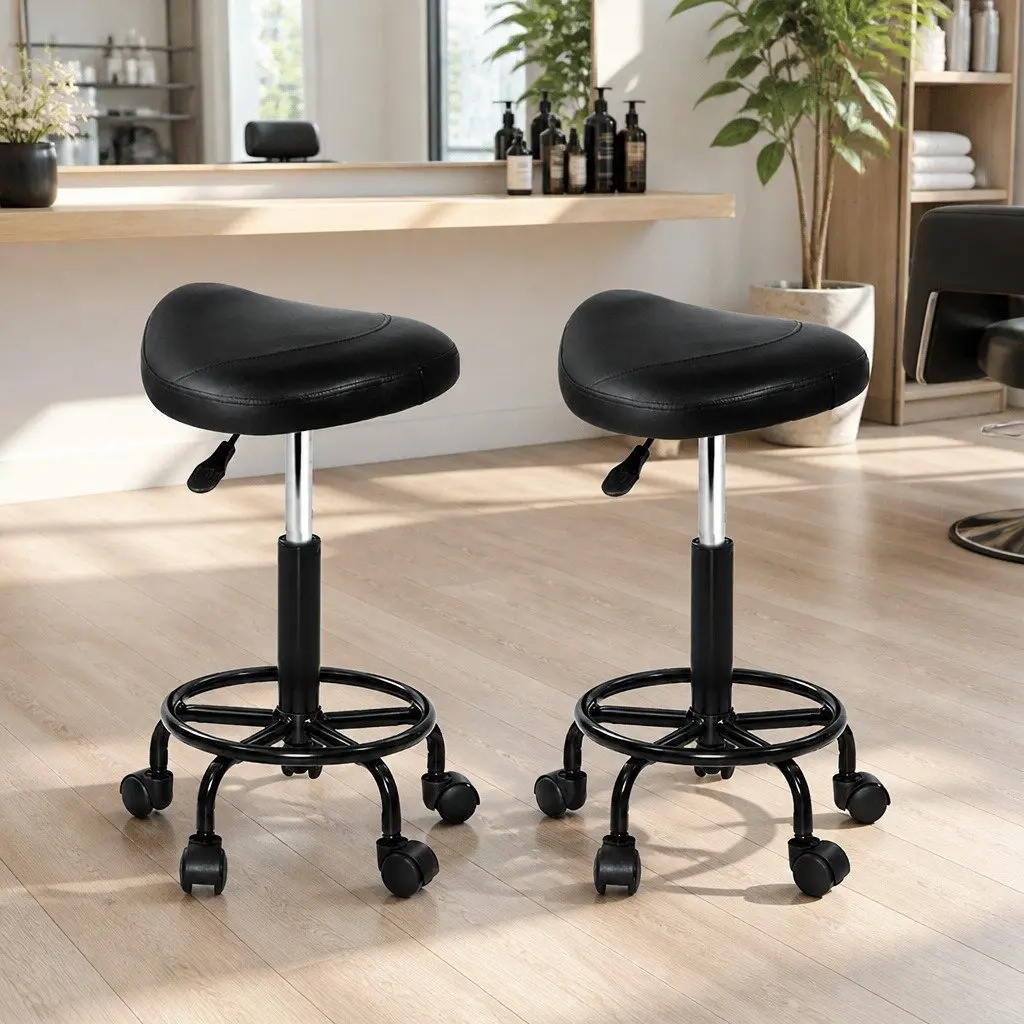 Black Adjustable Height Salon Stool with Saddle Seat