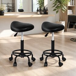 Black Adjustable Height Salon Stool with Saddle Seat