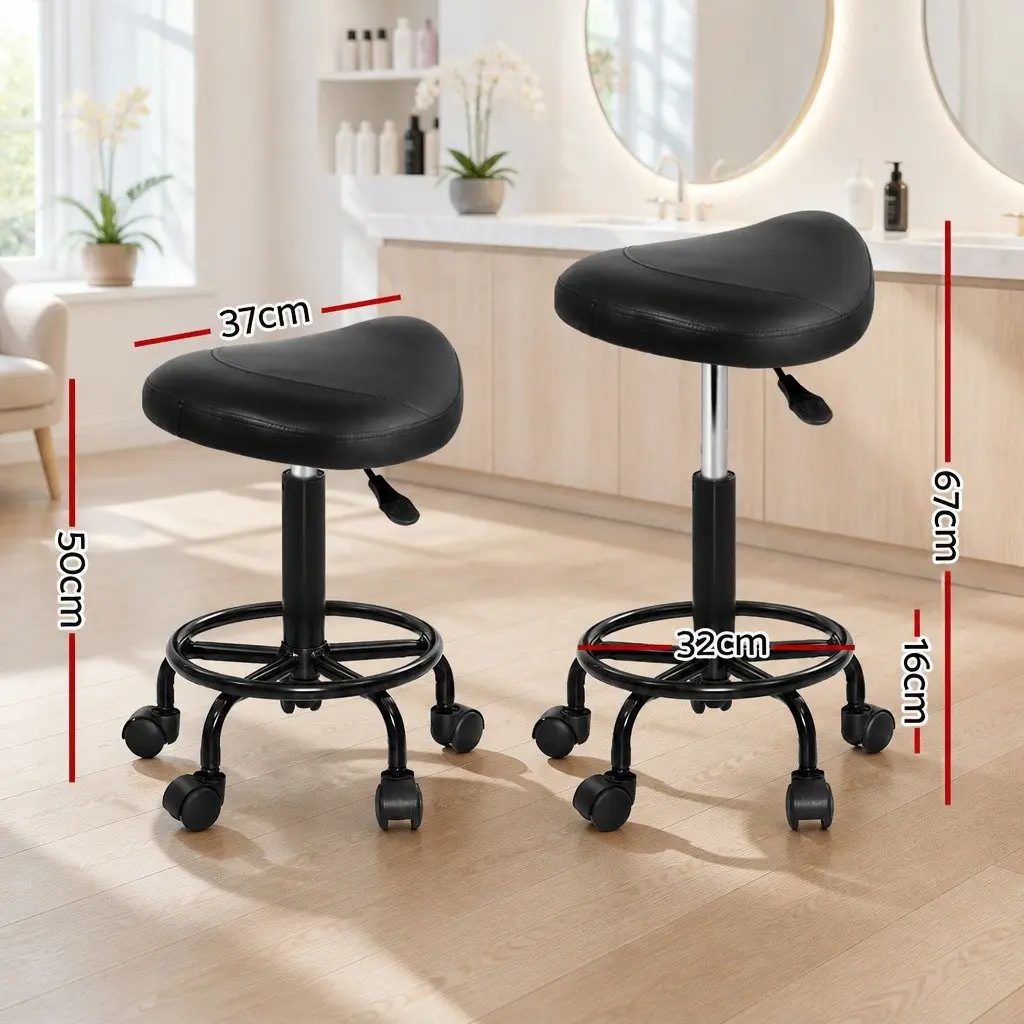 Black Adjustable Height Salon Stool with Saddle Seat