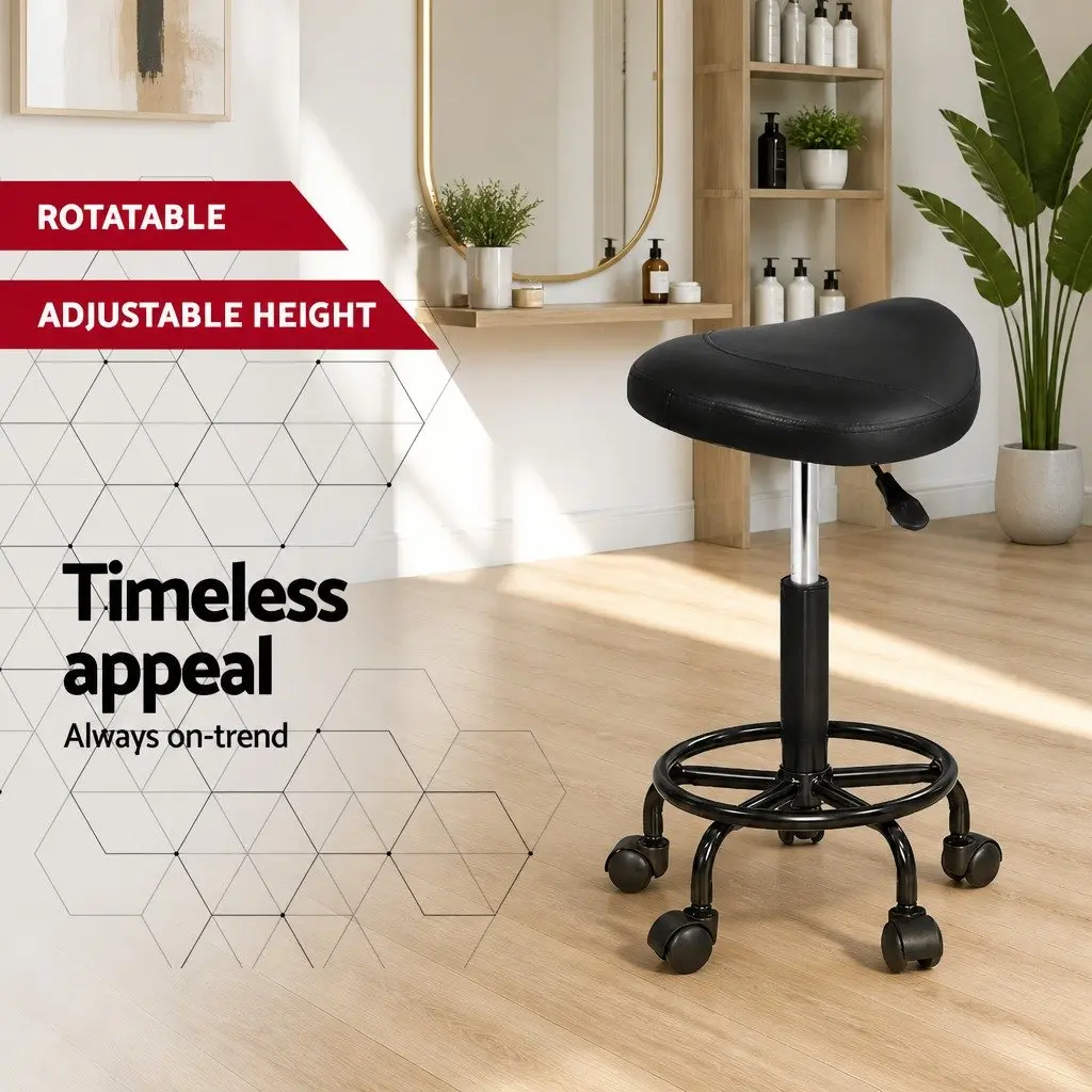 Black Adjustable Height Salon Stool with Saddle Seat
