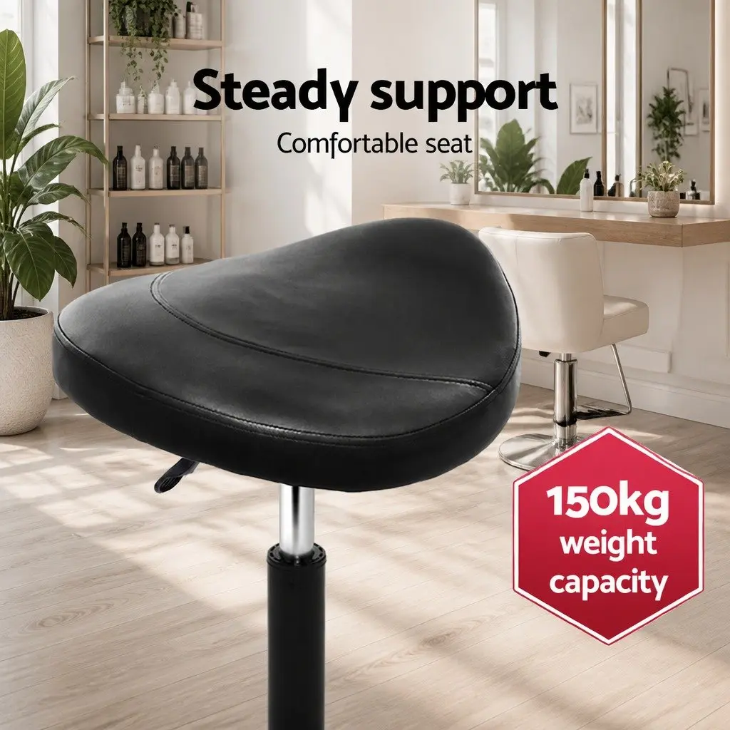 Black Adjustable Height Salon Stool with Saddle Seat