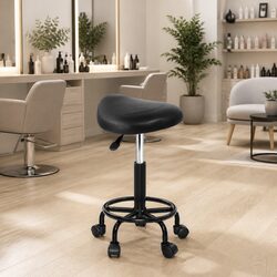 Comfortable Black PU Leather Salon Stool with Swivel Design
