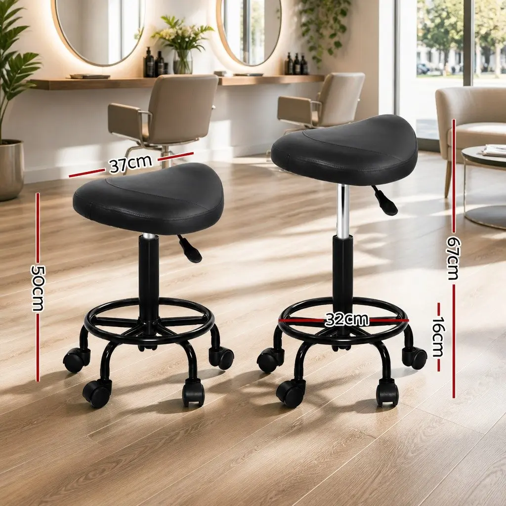 Salon Stool Saddle Swivel Chair Adjustable Height Black PU Leather
