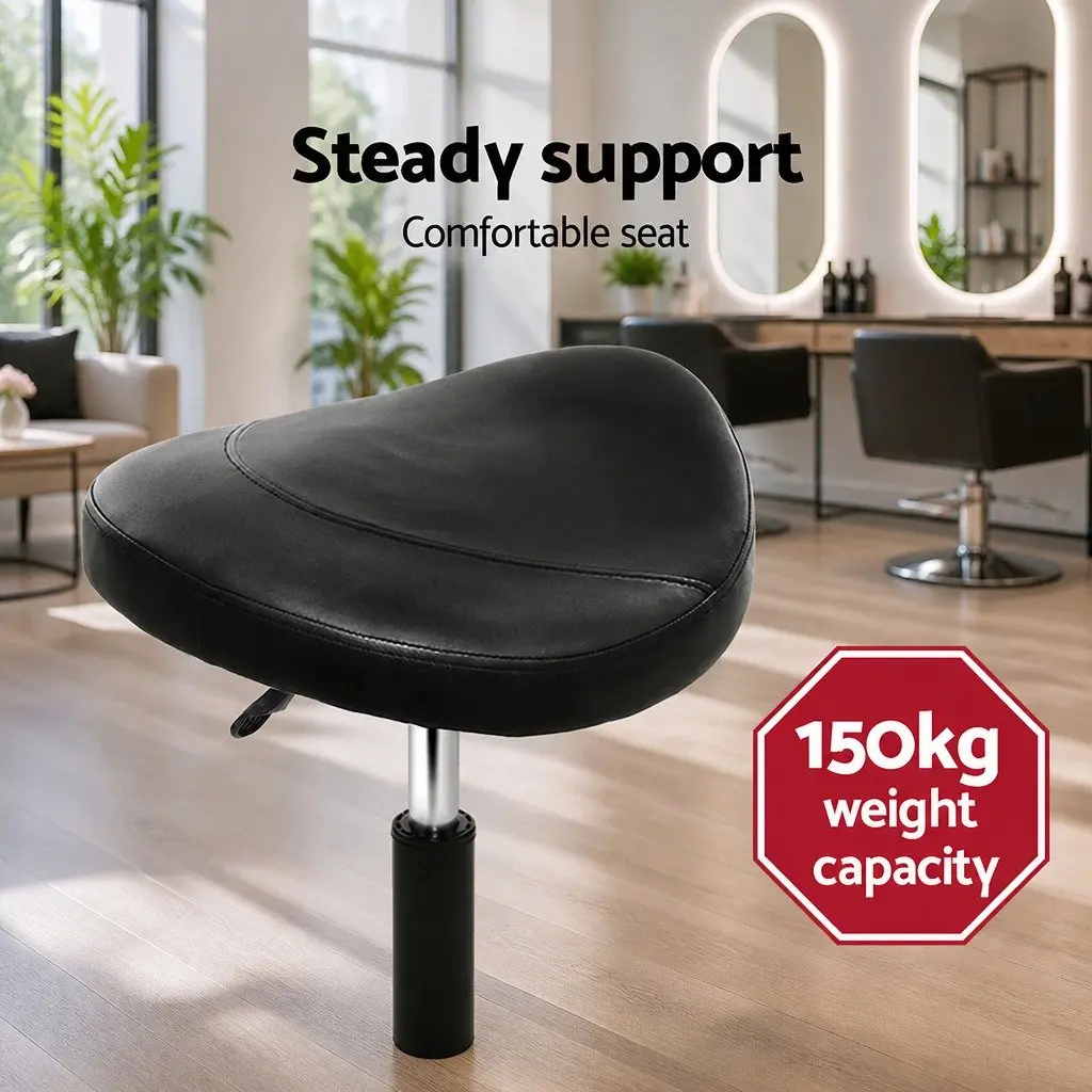 Salon Stool Saddle Swivel Chair Adjustable Height Black PU Leather