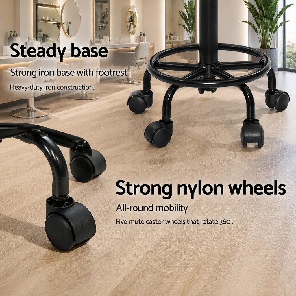 Salon Stool Saddle Swivel Chair Adjustable Height Black PU Leather