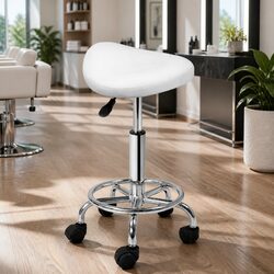 Adjustable White Saddle Stool for Comfort and Style