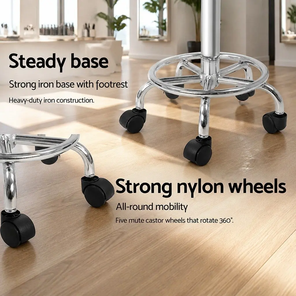 Salon Stool Saddle Swivel Chair White Adjustable Height PU Leather Chrome Iron