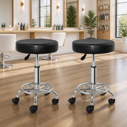 Comfortable Black Round Swivel Salon Stools Set of 2