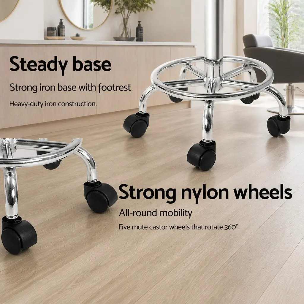 Salon Stool Round Swivel Chair Black Adjustable Height PU Leather Set of 2