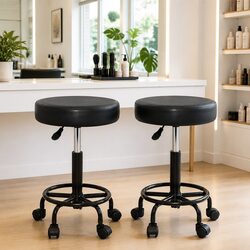 Black Adjustable Height Salon Stool with 360° Swivel
