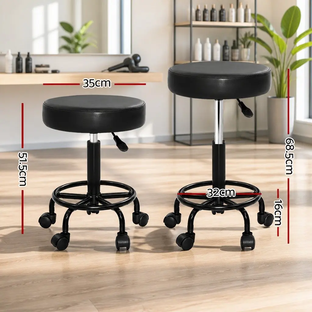 Salon Stool Round Swivel Chair Black Adjustable Height PU Leather 360 Rotating