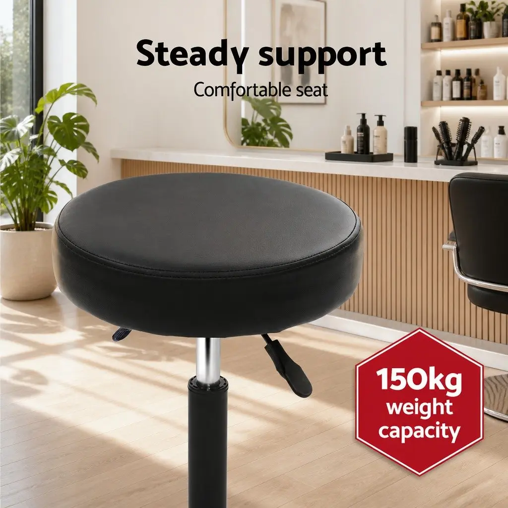 Salon Stool Round Swivel Chair Black Adjustable Height PU Leather 360 Rotating