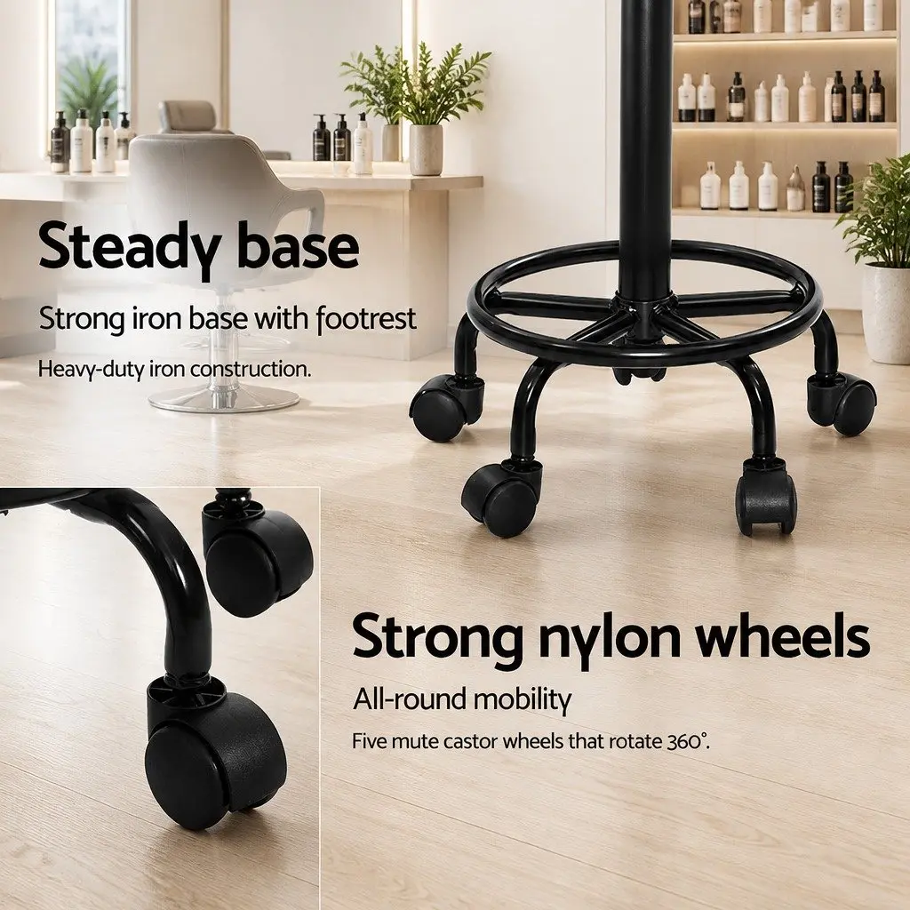 Salon Stool Round Swivel Chair Black Adjustable Height PU Leather 360 Rotating