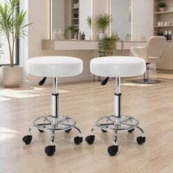 Comfortable White Round Salon Stool with Wheels