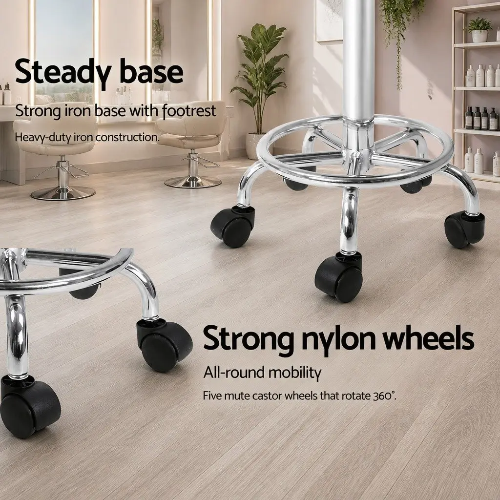 Salon Stool Round Swivel Chair White Adjustable Height PU Leather Chrome Iron 2 Piece