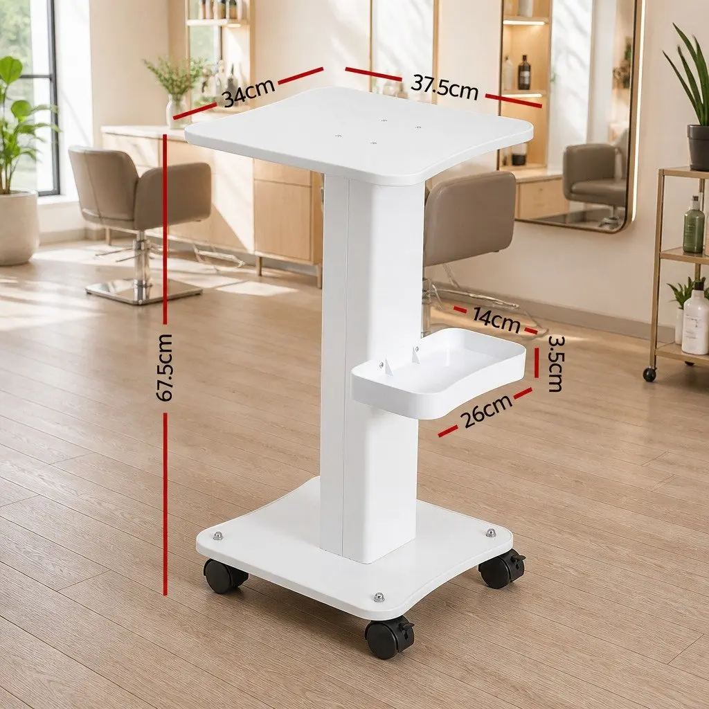 Salon Trolley Cart Rolling Storage Tray White Metal 37.5cm x 34cm x 67.5cm